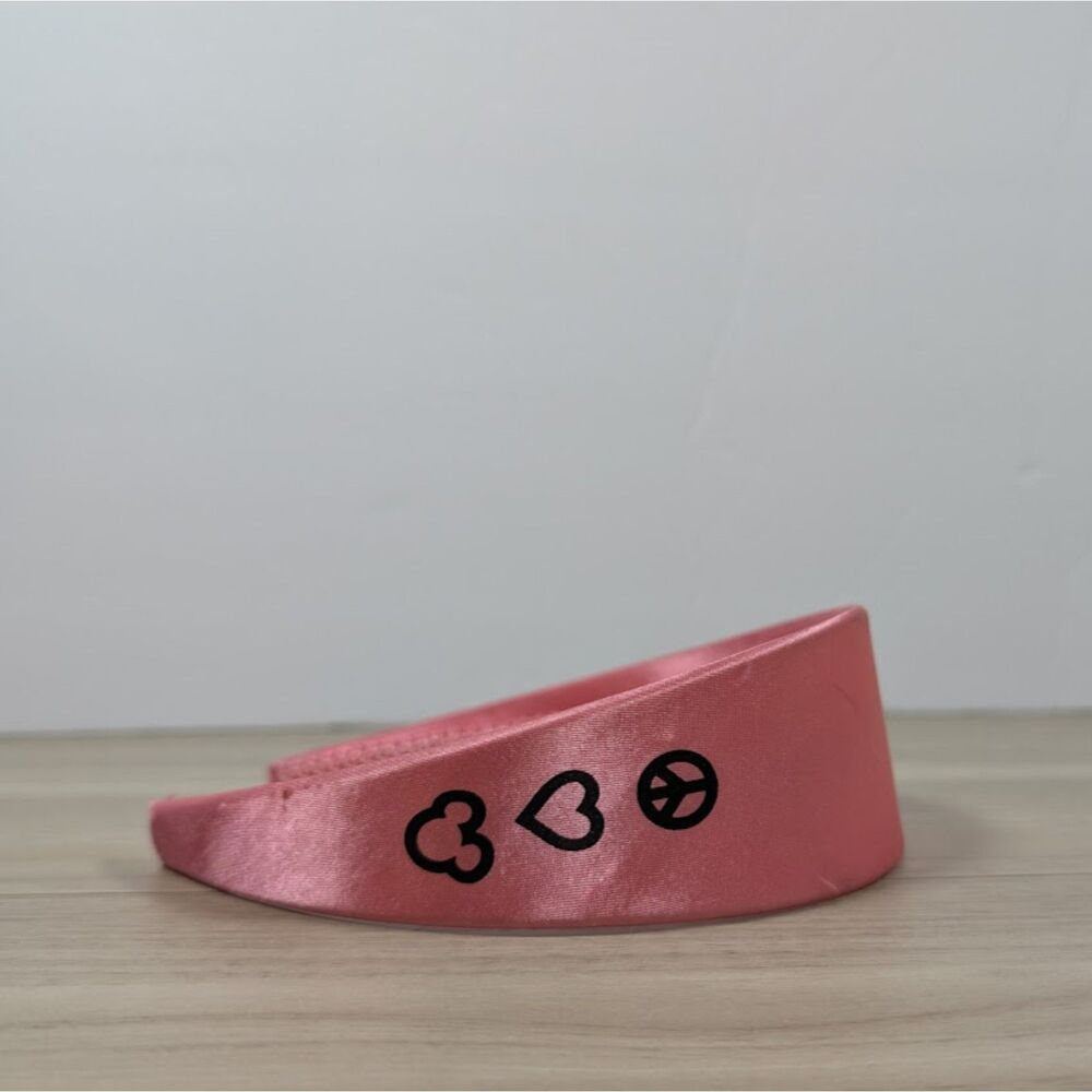 Disney Mickey Mouse Headband Pink Satin Heart Peace Icon Hair Accessory